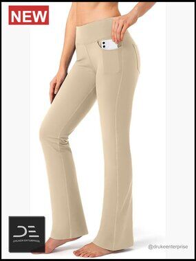 High Waist Yoga Pants with Pockets Flare Leggings Bootcut Tall Work Pants